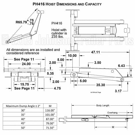 PH416 Hoist Dimensions
