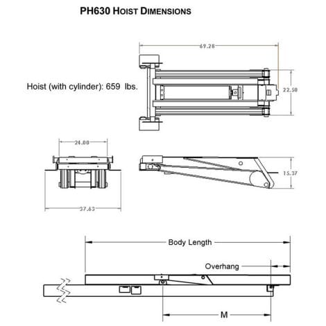 Premium Supply PH630 Power Hoist Dimensions