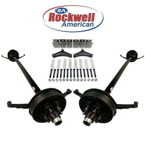 Tandem 5,200 lb Electric Trailer Brake Axles with Double Eye Springs & Ubolts - Rockwell American Posi-Lube Spindles - Powder Coated Axles - 6 Lug