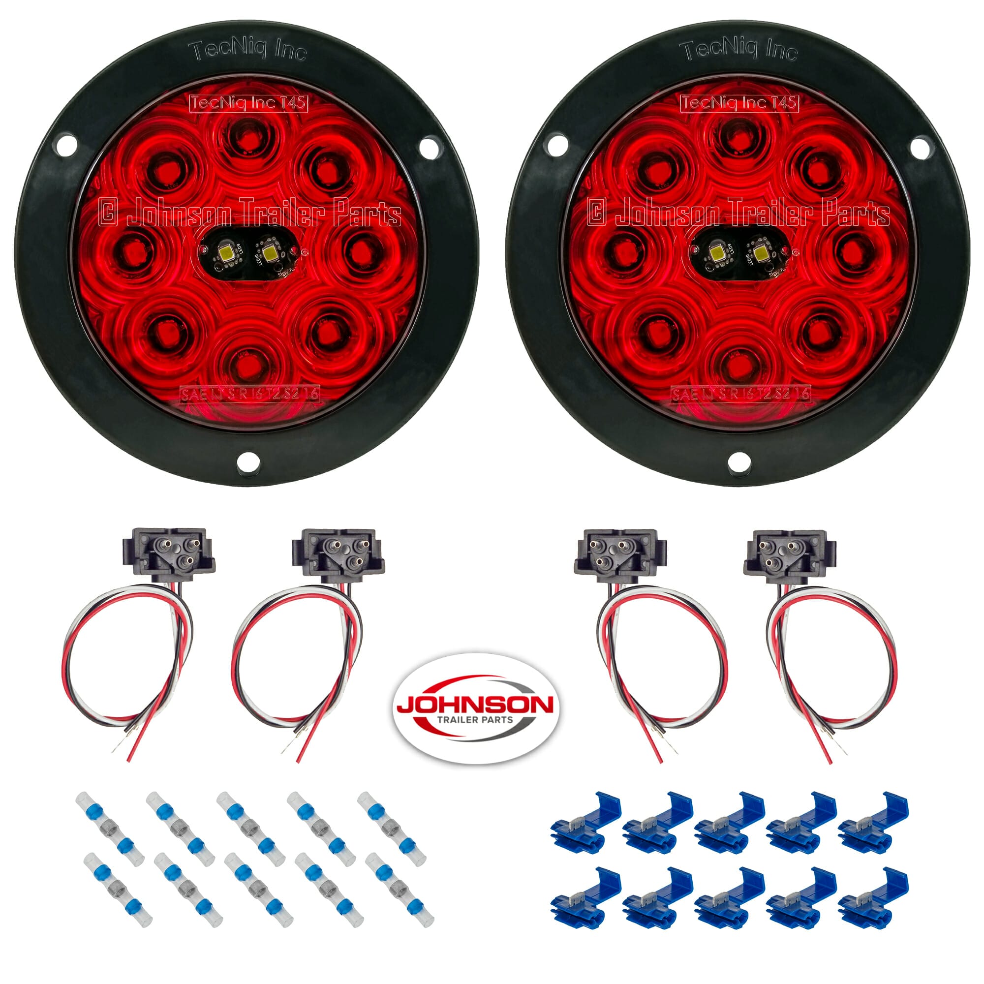 TecNiq Inc LED Tail Light Kit 4 Round Hi Visibility Stop Turn Tail Lights w Reverse Lights for Trucks Trailers RVs Includes Wiring